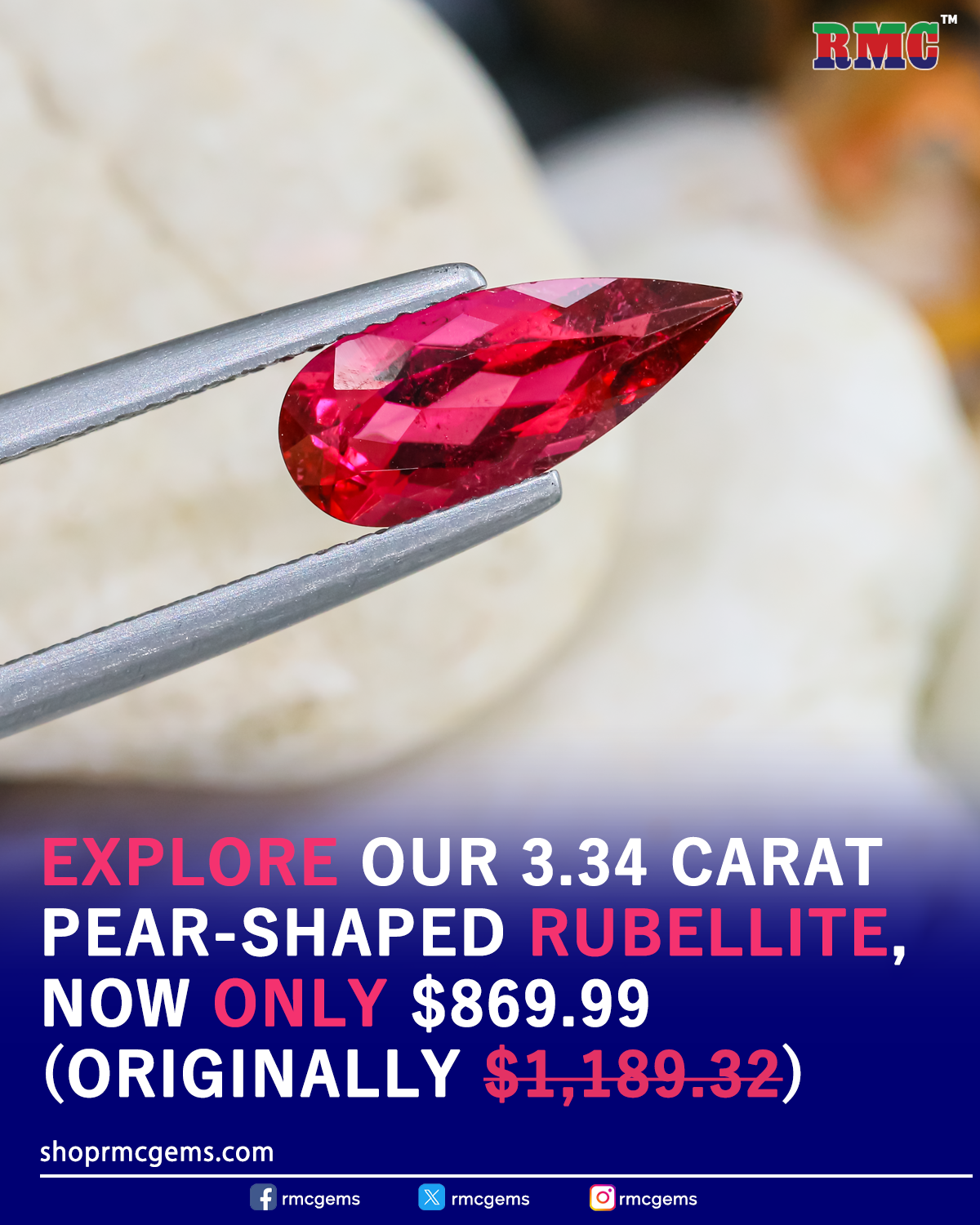 Rubellite 3.34CT Pear-Shaped Gemstone