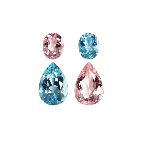 2.46CT Oval & 4.70CT Pear Matching Set of Pink Morganite & Aquamarine