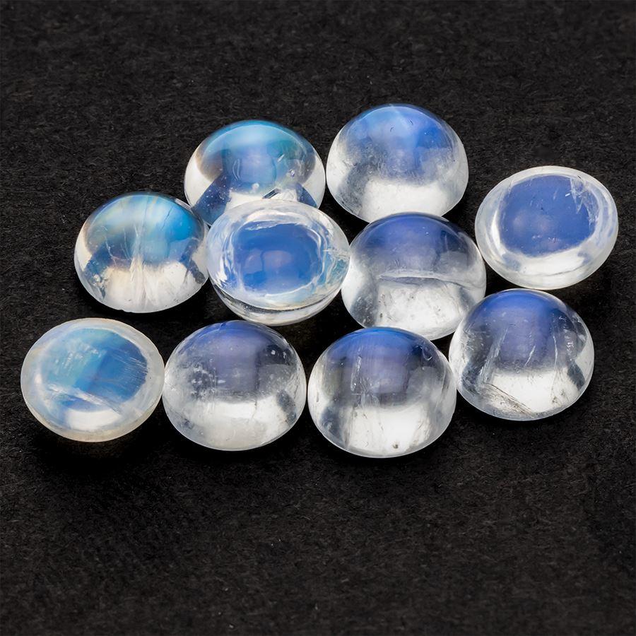 Natural Rainbow Moonstone Cabochon - 8mm Round Flat Back Loose Gemstone (White W/ Blue Flash)