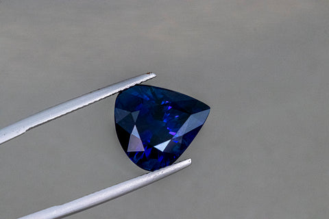 Deep Blue Sapphire 11.01 CT 13.74x12.79x9.08 MM Pear Cut Unheated GRS Certified