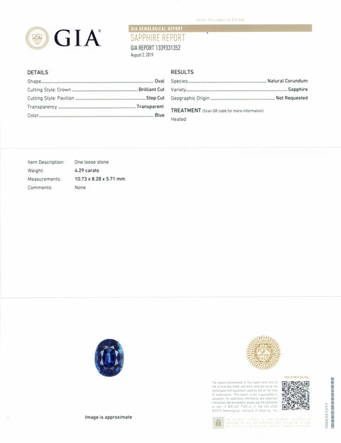 Blue Sapphire 4.29 CT 10.73X8.28X5.71 MM Oval Cut Unheated GIA Certified - shoprmcgems