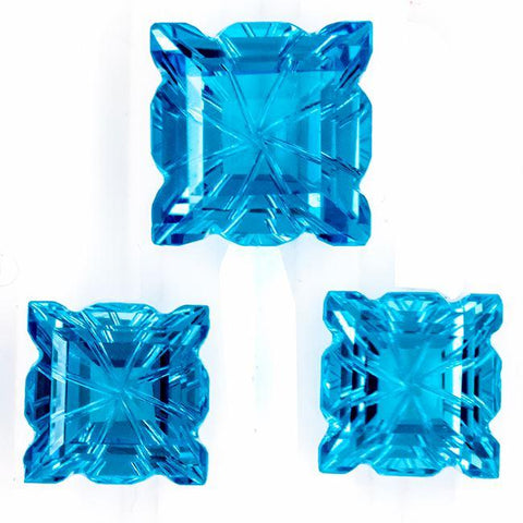 Swiss Blue Topaz 20.15 ct 12 mm (1 PCS) and 10 mm (2 PCS) Square Carving. - shoprmcgems